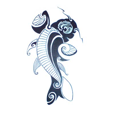 Polynesian design fish with seashells Fake Temporary Water Transfer Tattoo Stickers NO.10558